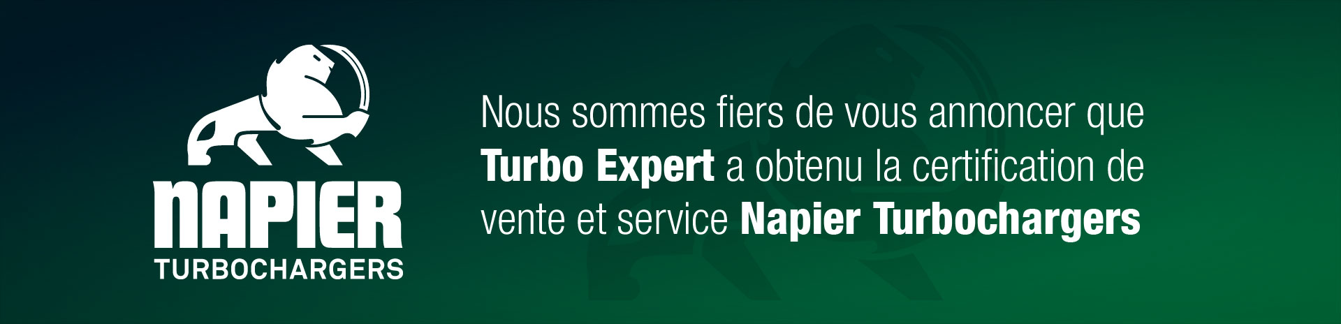Nous sommes fiers de vous annoncer que Turbo Expert a obtenu la certification de vente et service Napier Turbochargers